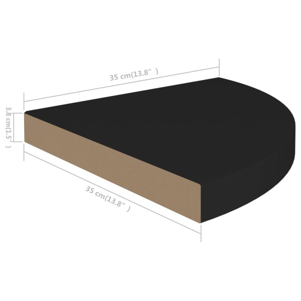 Estante flotante de esquina MDF negro 35x35x3,8 cm