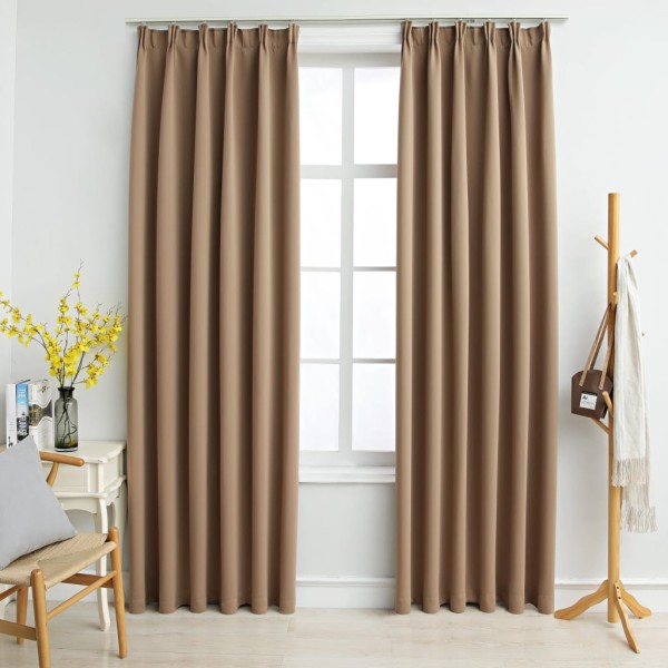 Cortinas opacas con ganchos 2 piezas gris topo 140x245 cm