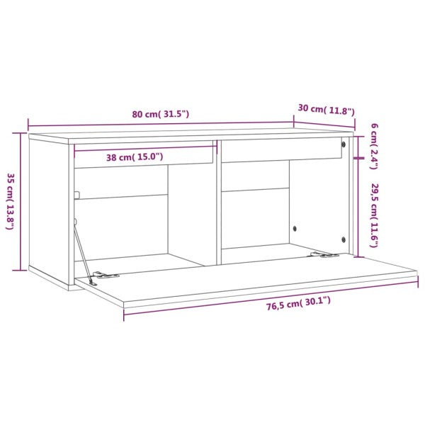 Armario de pared madera maciza de pino gris 80x30x35 cm