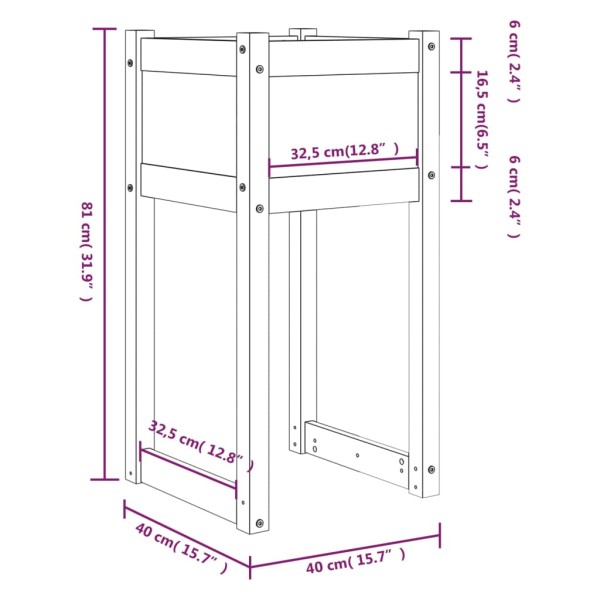 Jardinera madera maciza de pino negro 40x40x81 cm