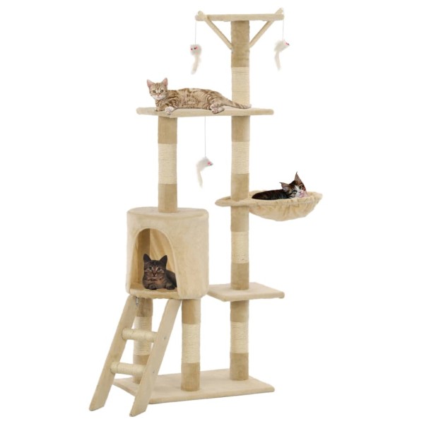 Rascador para gatos con poste de sisal 138 cm beige