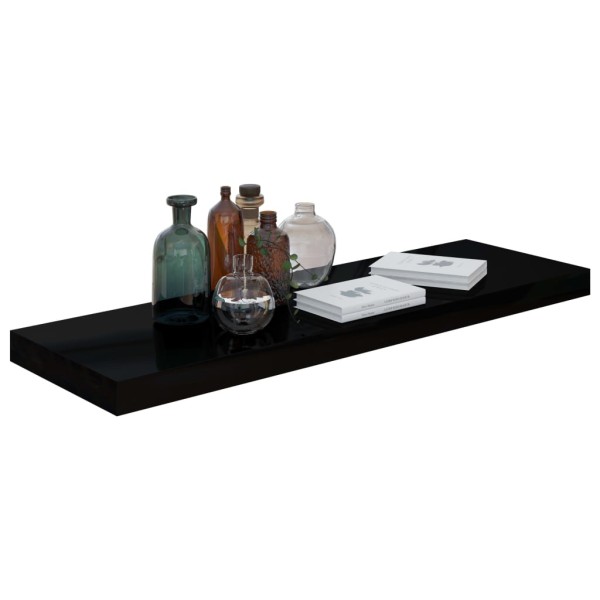 Estante flotante de pared MDF negro brillante 80x23,5x3,8 cm