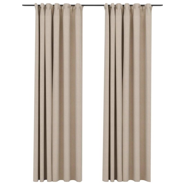 Cortinas opacas con ganchos look de lino 2 pzas beige 140x225cm