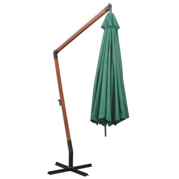 Sombrilla colgante 350 cm con palo de madera verde