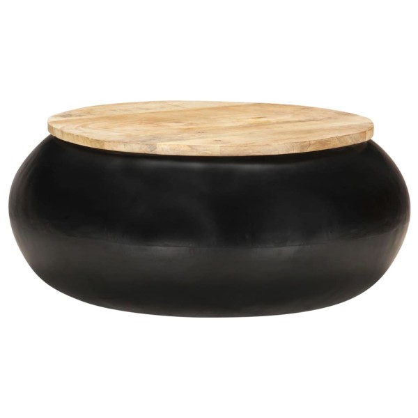 Mesa de centro de madera de mango maciza negra 68x68x30 cm