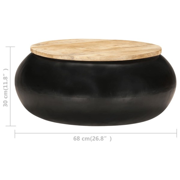 Mesa de centro de madera de mango maciza negra 68x68x30 cm