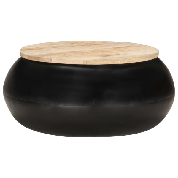 Mesa de centro de madera de mango maciza negra 68x68x30 cm