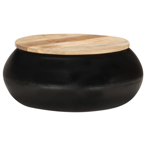 Mesa de centro de madera de mango maciza negra 68x68x30 cm