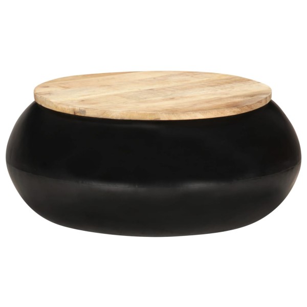 Mesa de centro de madera de mango maciza negra 68x68x30 cm