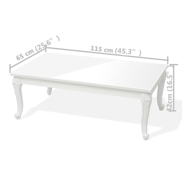 Mesa de centro 115x65x42 cm blanco con brillo