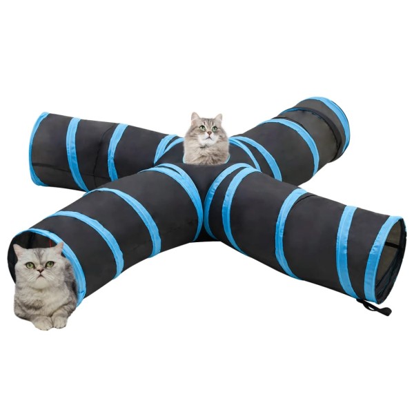 Túnel para gatos con 4 salidas poliéster negro y azul 25 cm