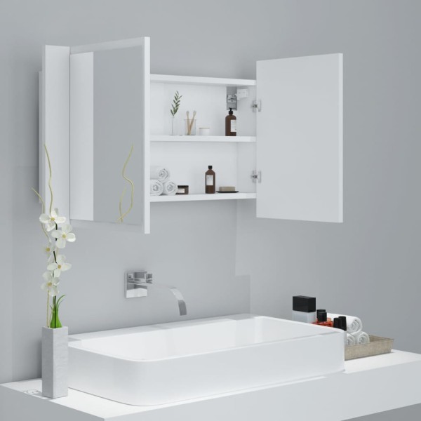 Armario espejo de baño con luz LED acrílico blanco 80x12x45 cm