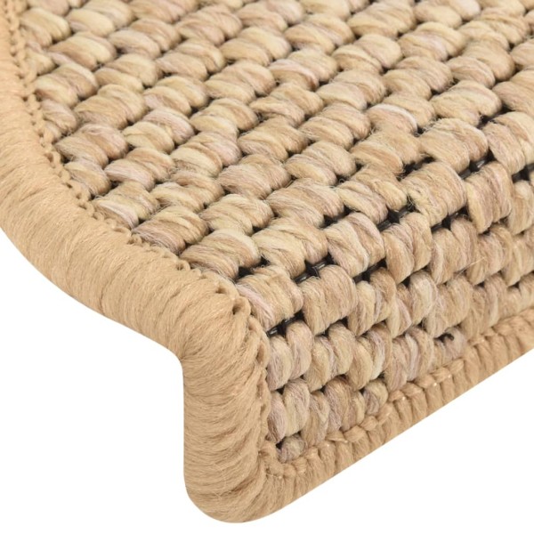 Alfombrilla autoadhesiva escalera sisal 15 uds beige 65x21x4 cm