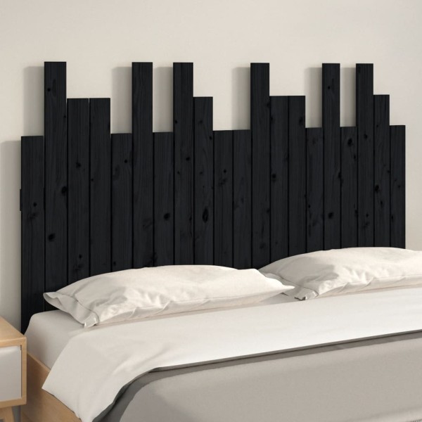 Cabecero de cama de pared madera maciza pino negro 127,5x3x80cm