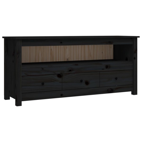 Mueble de TV de madera maciza de pino negro 114x35x52 cm