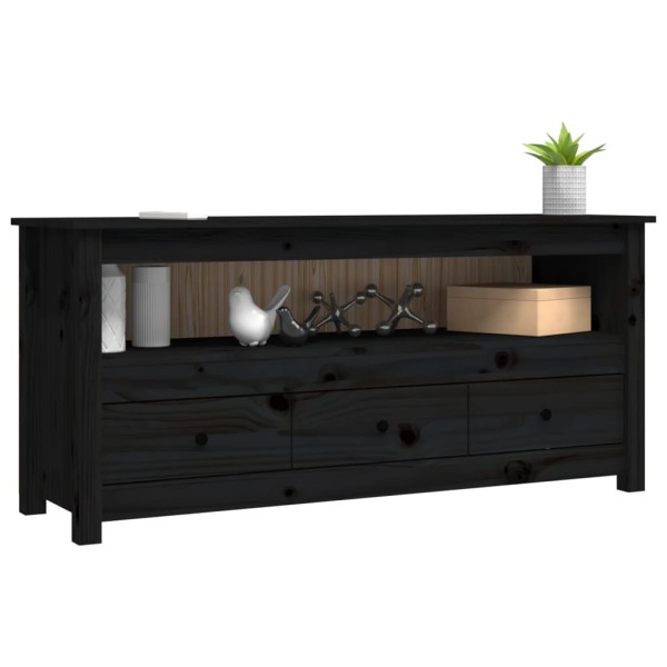 Mueble de TV de madera maciza de pino negro 114x35x52 cm