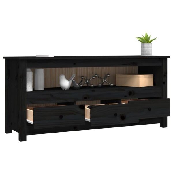 Mueble de TV de madera maciza de pino negro 114x35x52 cm