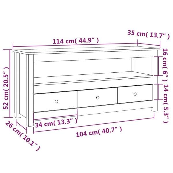 Mueble de TV de madera maciza de pino negro 114x35x52 cm