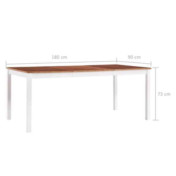 Mesa de comedor de madera de pino blanco y marrón 180x90x73 cm