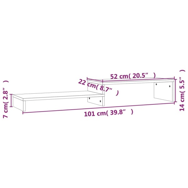 Soporte de monitor madera maciza de pino gris (52-101)x22x14 cm