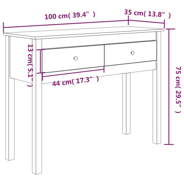 Mesa consola de madera maciza de pino blanco 100x35x75 cm