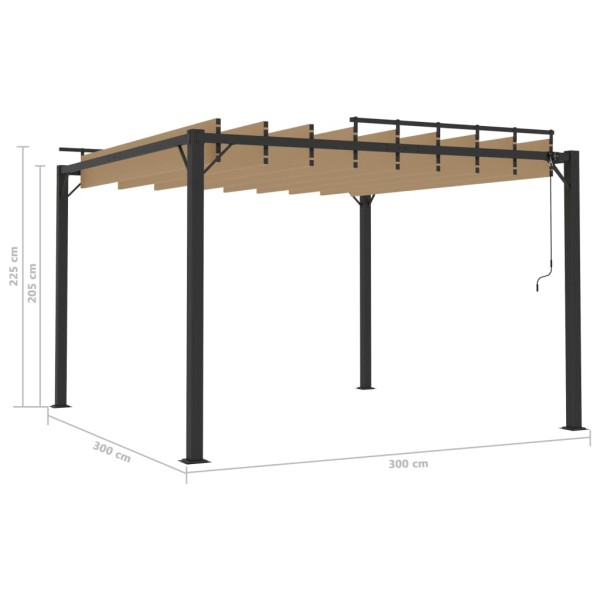 Cenador con techo persiana 3x3 m tela y aluminio gris taupé