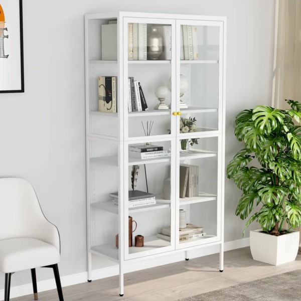 Vitrina de acero y vidrio templado blanca 90x40x180 cm