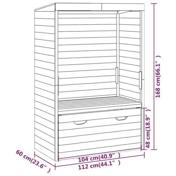 Silla de jardín Strandkorb con cajón pino macizo 112x60x168 cm