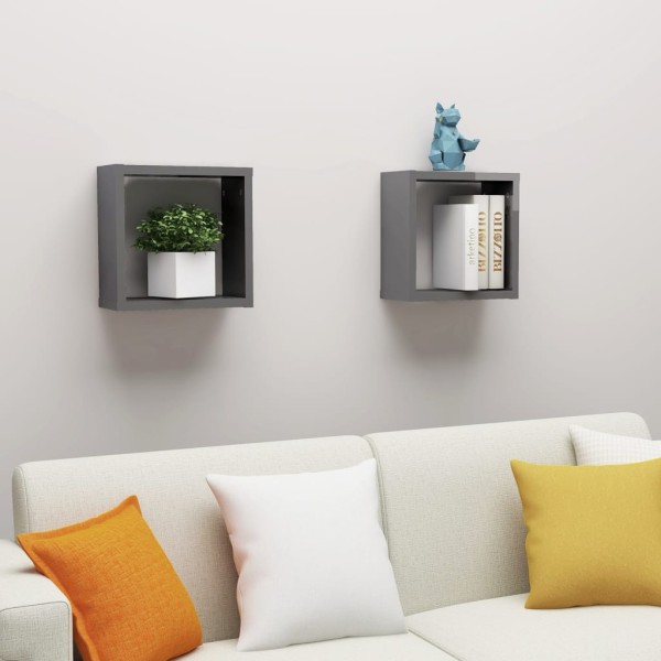 Estantes cubo de pared 2 unidades gris brillo 30x15x30 cm