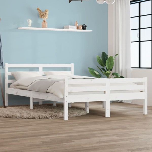 Estructura cama doble pequeña madera maciza blanco 120x190 cm