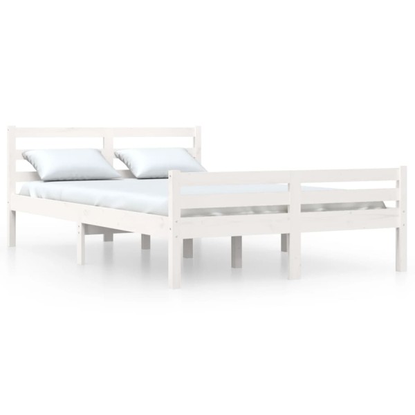 Estructura cama doble pequeña madera maciza blanco 120x190 cm