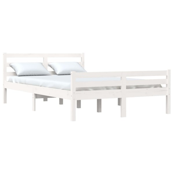 Estructura cama doble pequeña madera maciza blanco 120x190 cm