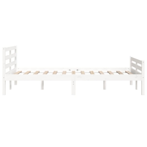 Estructura cama doble pequeña madera maciza blanco 120x190 cm