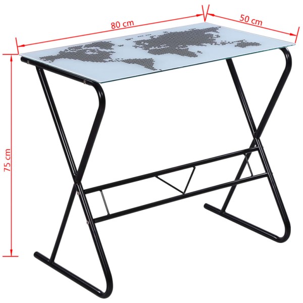 Escritorio de cristal con estampado de mapa del mundo