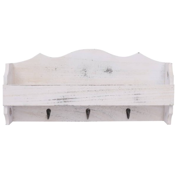 Perchero de pared de madera blanco 50x10x23 cm