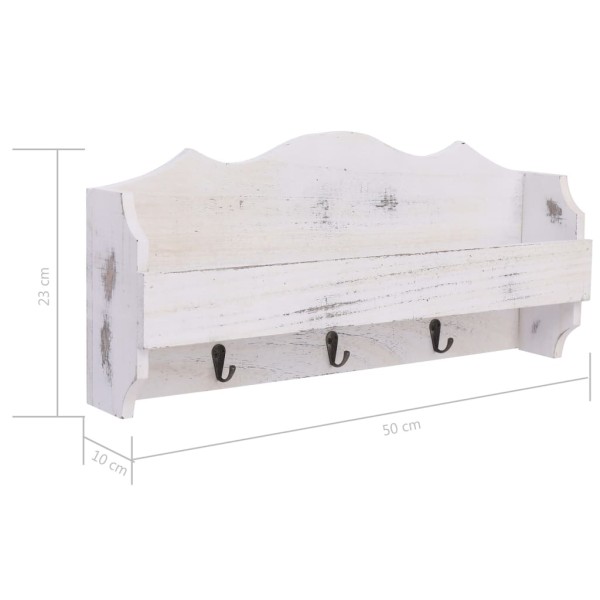 Perchero de pared de madera blanco 50x10x23 cm