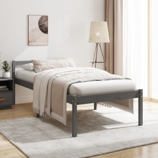 Cama para personas mayores madera maciza pino gris 100x200 cm