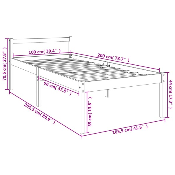 Cama para personas mayores madera maciza pino gris 100x200 cm