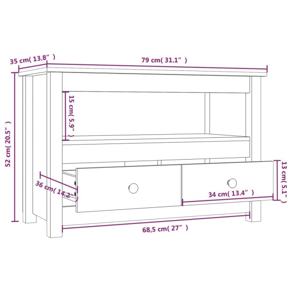 Mueble de TV de madera maciza de pino 79x35x52 cm