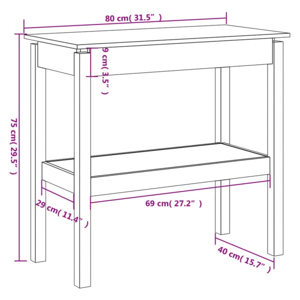 Mesa consola madera maciza de pino gris 80x40x75 cm