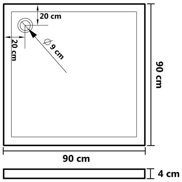 Plato de ducha cuadrado de ABS negro 90x90 cm