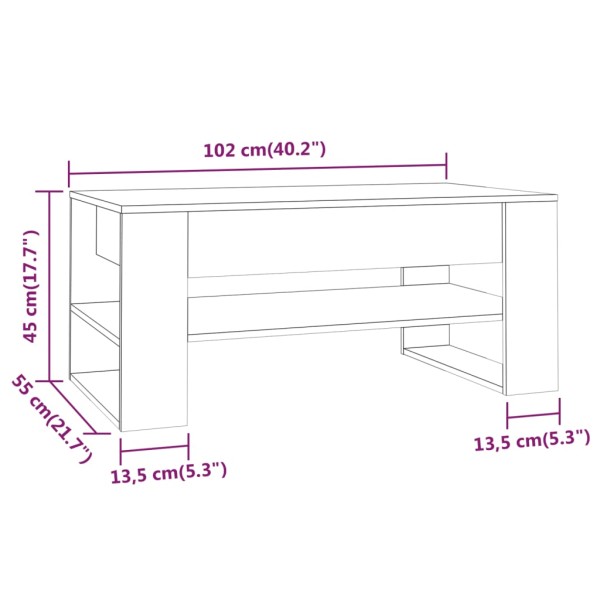 Mesa de centro madera contrachapada roble ahumado 102x55x45 cm