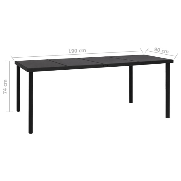 Mesa de jardín de acero negra 190x90x74 cm