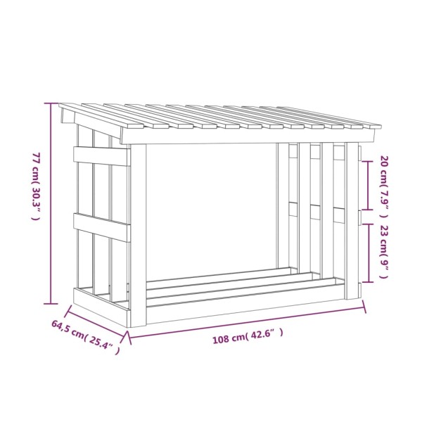 Leñero de madera maciza pino marrón miel 108x64,5x77 cm