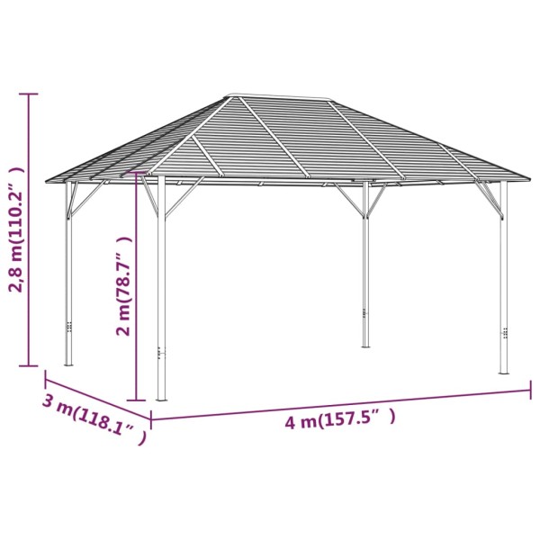 Cenador con techo 4x3 m gris antracita