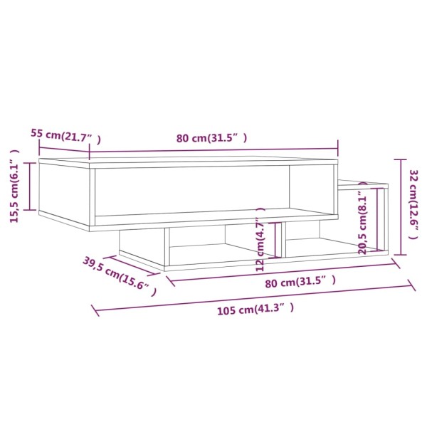 Mesa de centro madera contrachapada roble ahumado 105x55x32 cm