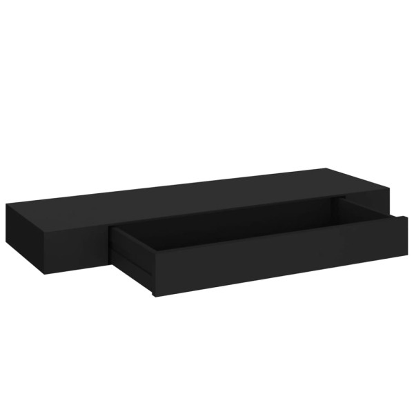 Estante flotante de pared con cajón negro 80x25x8 cm