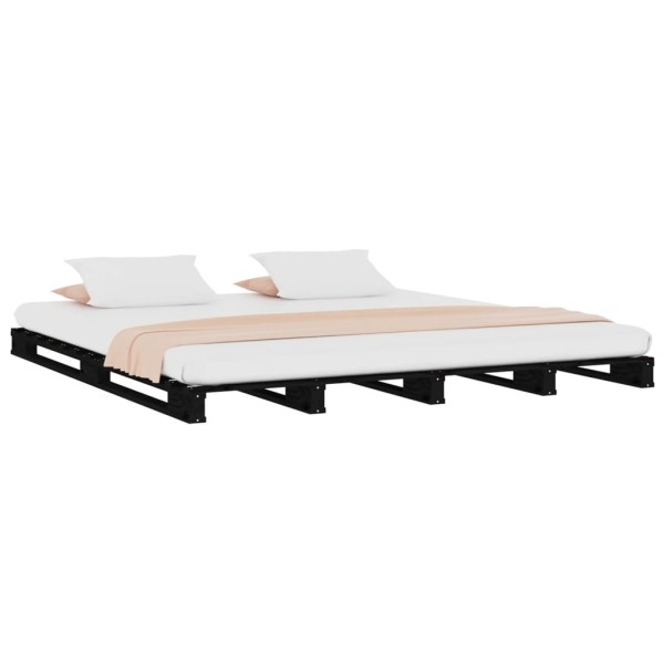 Cama de palets de madera maciza de pino negra 140x190 cm