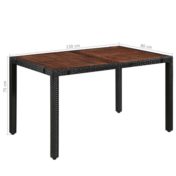 Set comedor jardín 7 pzas ratán sintético y madera acacia negro