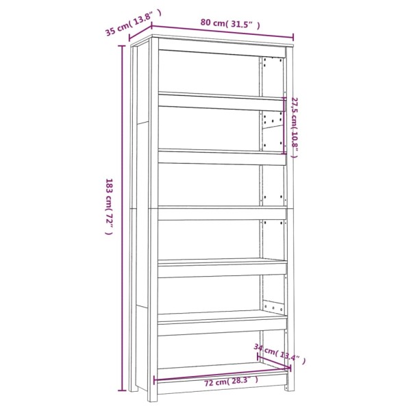 Estantería madera maciza de pino gris 80x35x183 cm